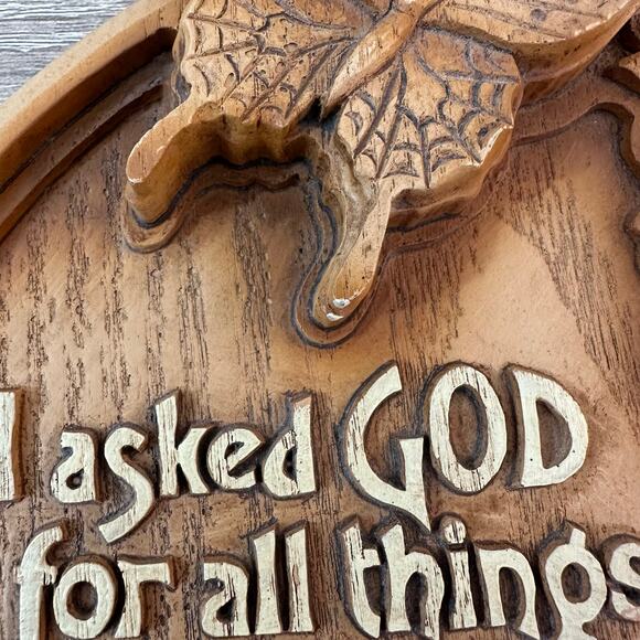 Religious Wooden Circle Plaque Carved Butterfly Flowers Life Blessings Quote - Picture 4 of 4